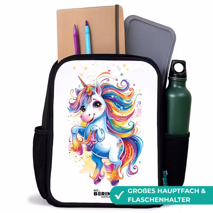 Kinderrucksack - Schwarz - Tänzelndes Einhorn mit Regenbogenmähne — 8