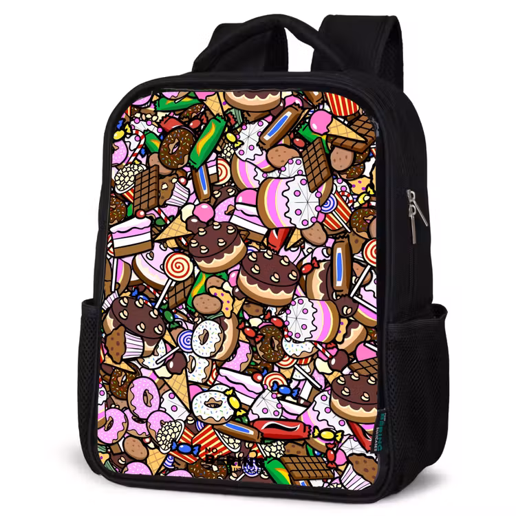 Kinderrucksack - Schwarz - Überlaufendes Muster mit Leckereien — 4