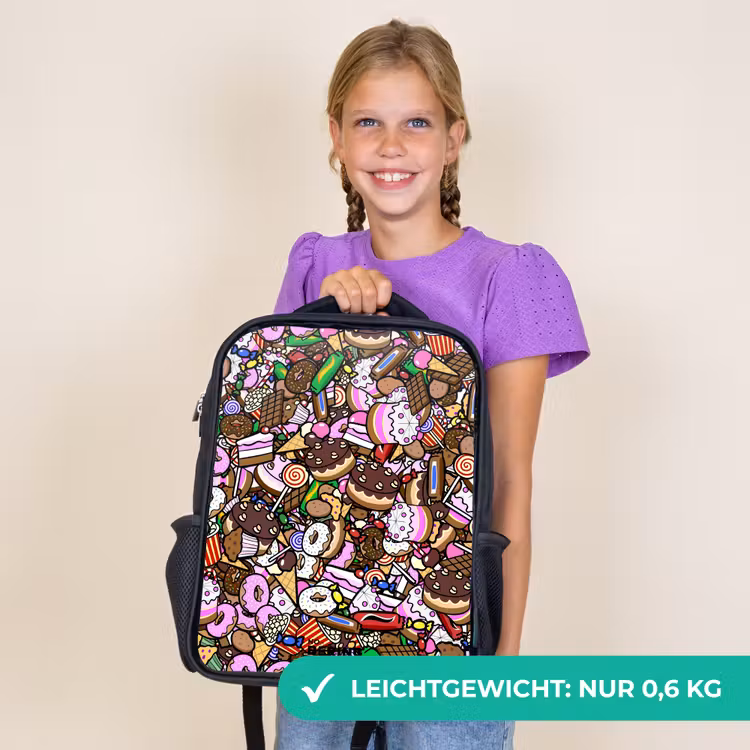 Kinderrucksack - Schwarz - Überlaufendes Muster mit Leckereien — 7