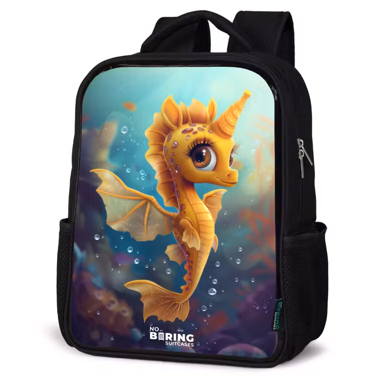 Kinderrucksack - Schwarz - Oranges Seepferdchen im Wasser — 4