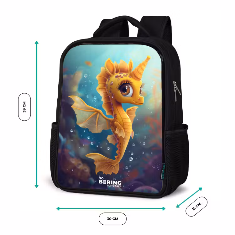 Kinderrucksack - Schwarz - Oranges Seepferdchen im Wasser — 6