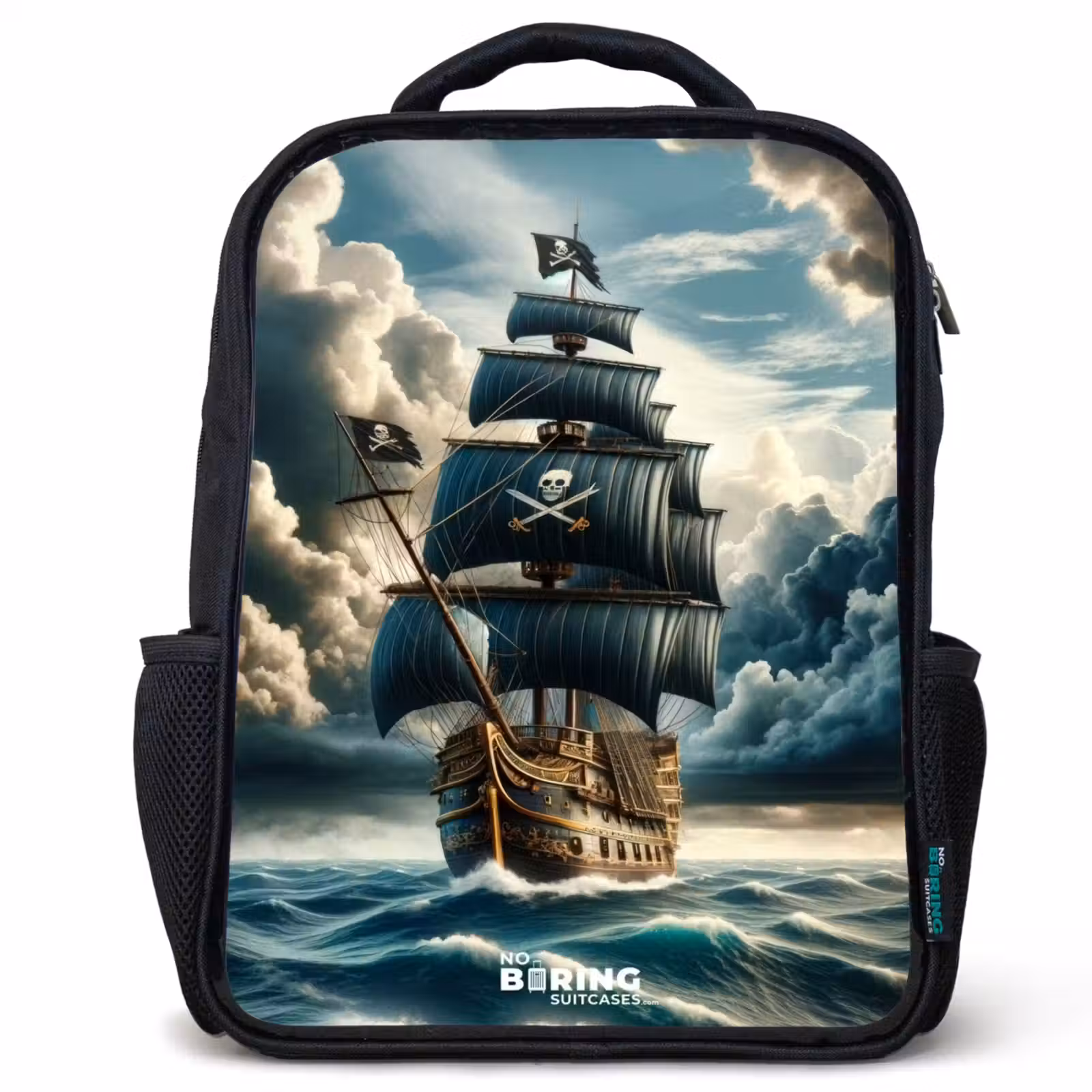 Kinderrucksack - Schwarz - Piratenschiff auf tosender See — 1
