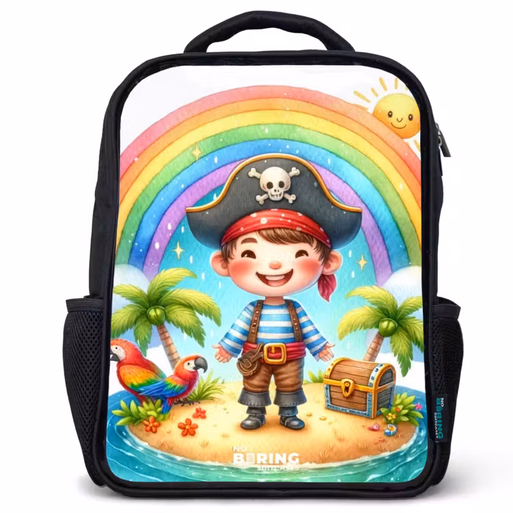 Kinderrucksack - Schwarz - Pirat auf einer Insel mit Schatz — 1
