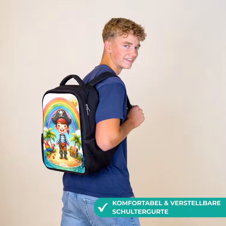 Kinderrucksack - Schwarz - Pirat auf einer Insel mit Schatz — 9
