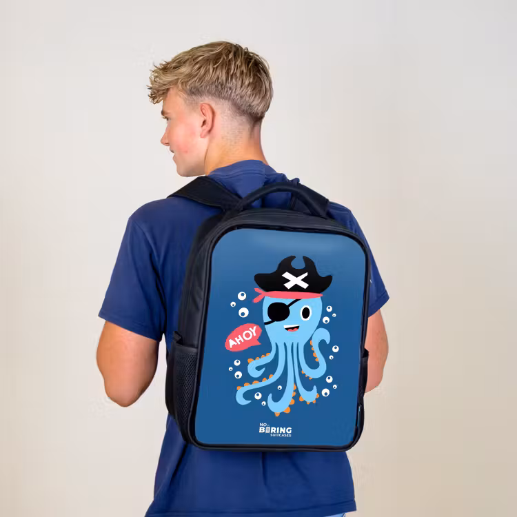 Kinderrucksack - Schwarz - Piratenkrake mit Hut — 3