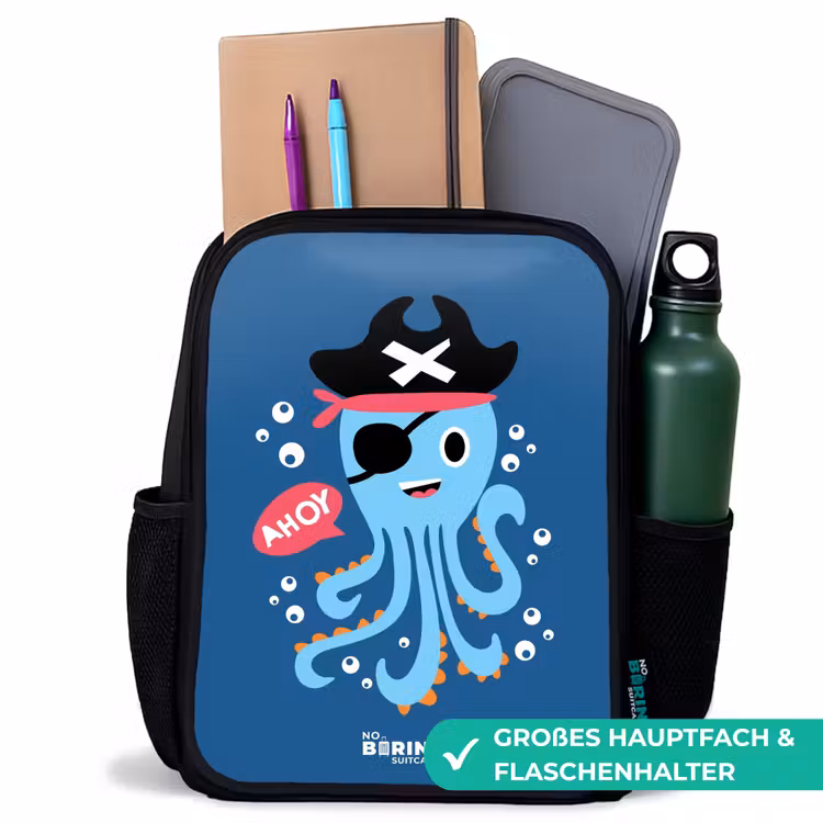 Kinderrucksack - Schwarz - Piratenkrake mit Hut — 8