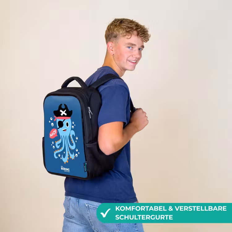 Kinderrucksack - Schwarz - Piratenkrake mit Hut — 9