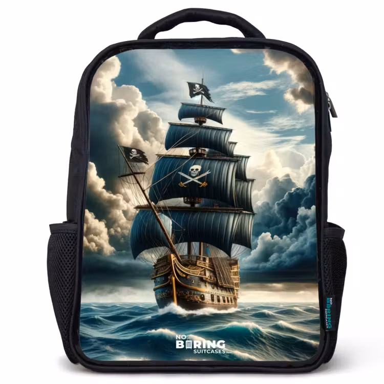 Kinderrucksack - Schwarz - Piratenschiff auf tosender See — 1