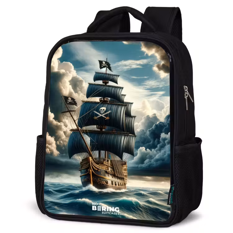 Kinderrucksack - Schwarz - Piratenschiff auf tosender See — 4