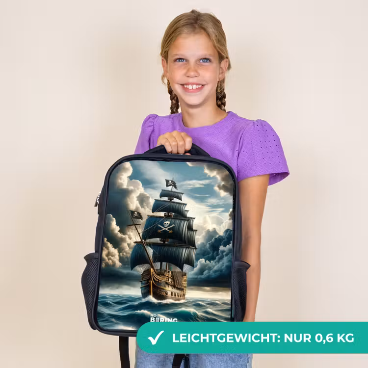 Kinderrucksack - Schwarz - Piratenschiff auf tosender See — 7