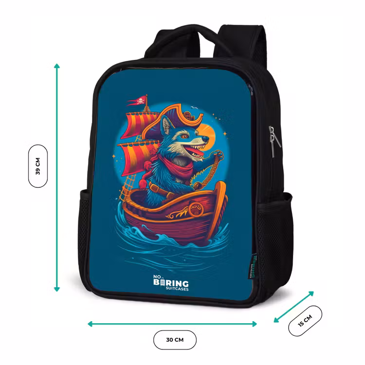 Kinderrucksack - Schwarz - Piratenwaschbär auf einem Boot — 6