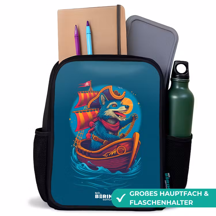 Kinderrucksack - Schwarz - Piratenwaschbär auf einem Boot — 8