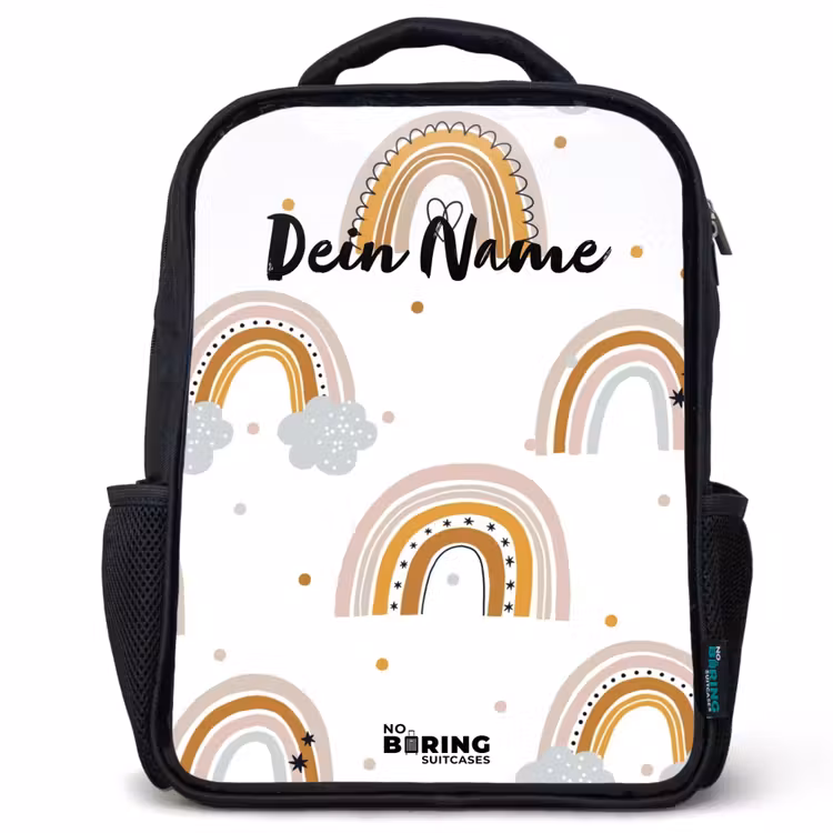 Kinderrucksack - Schwarz - Regenbogenmuster in sanften Farben — 1