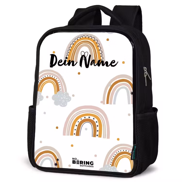 Kinderrucksack - Schwarz - Regenbogenmuster in sanften Farben — 4