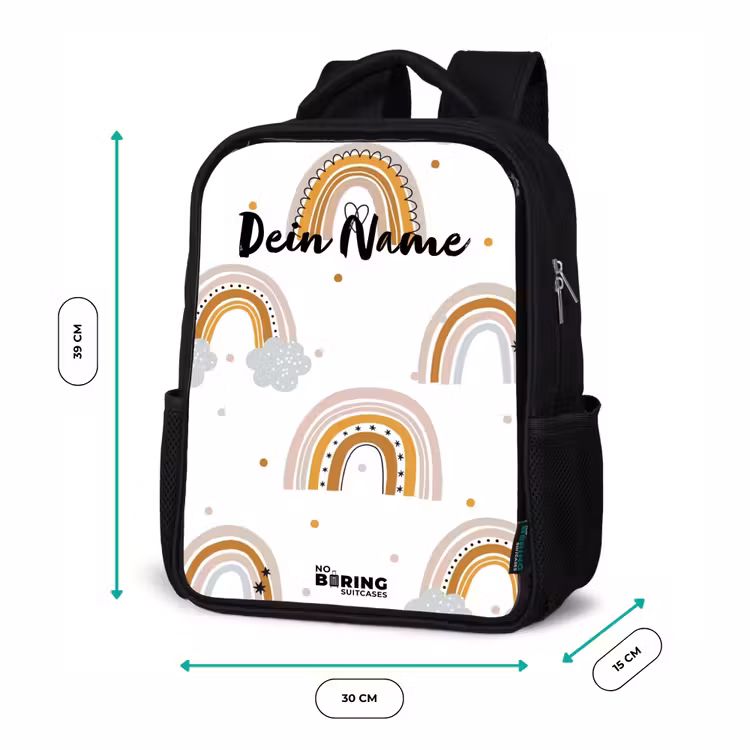 Kinderrucksack - Schwarz - Regenbogenmuster in sanften Farben — 6