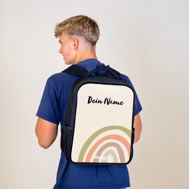 Kinderrucksack - Schwarz - Rohes Regenbogenpastell — 3