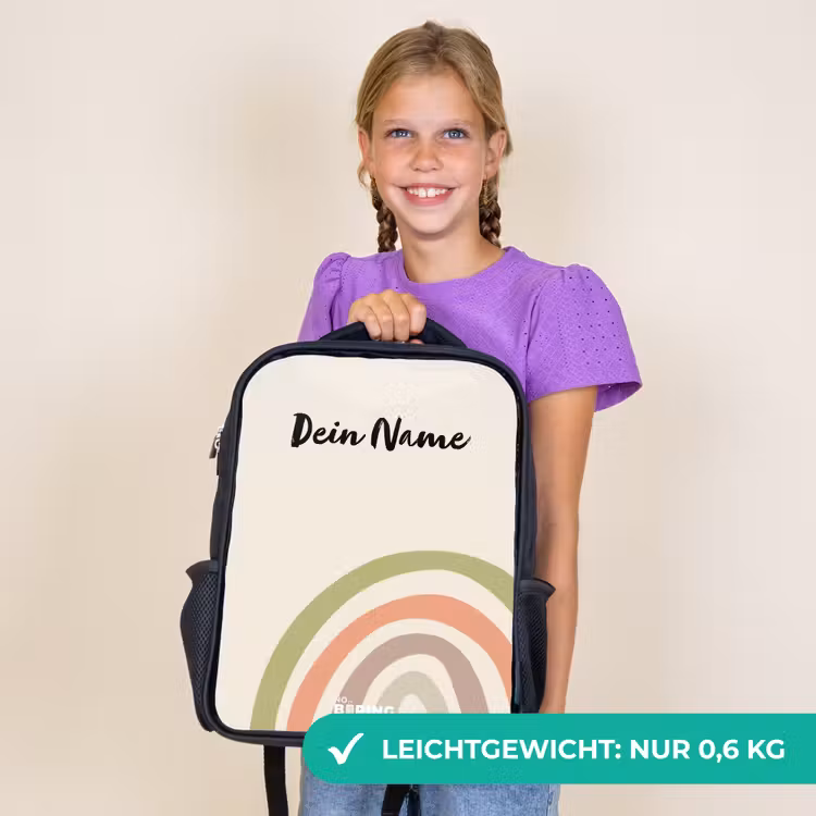 Kinderrucksack - Schwarz - Rohes Regenbogenpastell — 7