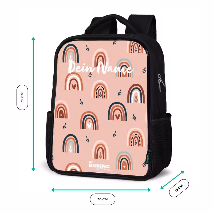 Kinderrucksack - Schwarz - Rosa Regenbögen Muster — 6
