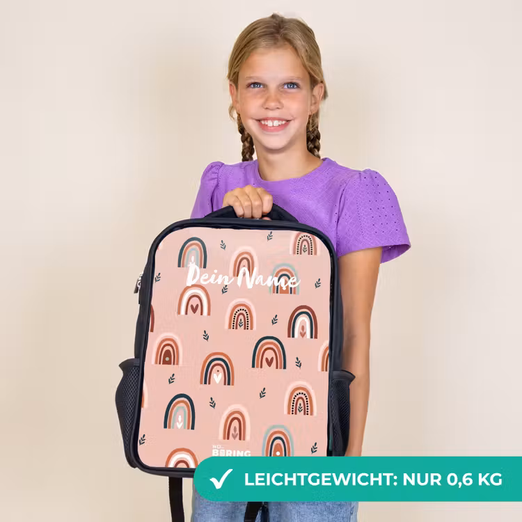 Kinderrucksack - Schwarz - Rosa Regenbögen Muster — 7