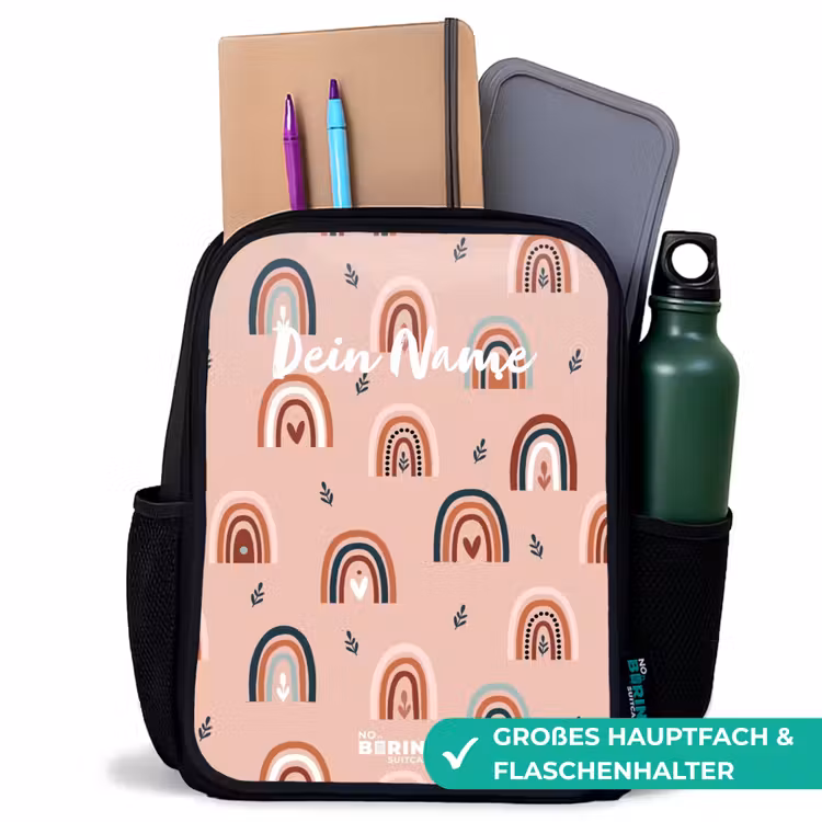 Kinderrucksack - Schwarz - Rosa Regenbögen Muster — 8