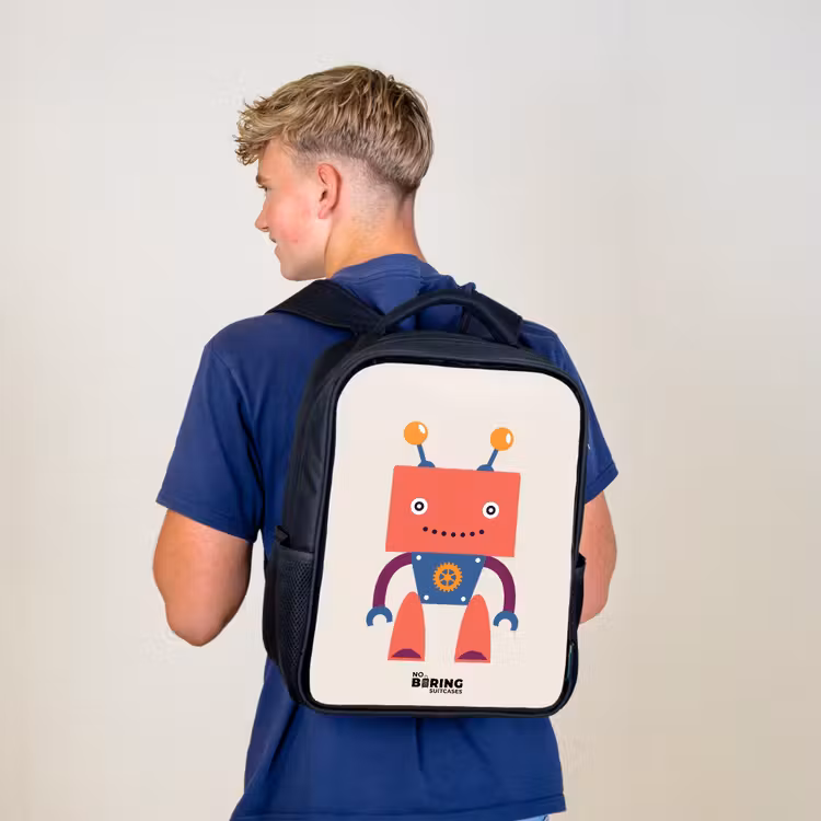 Kinderrucksack - Schwarz - Roter Roboter mit quadratischem Kopf — 3