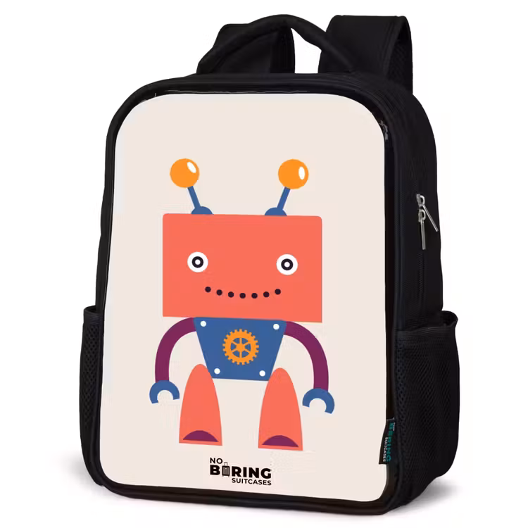 Kinderrucksack - Schwarz - Roter Roboter mit quadratischem Kopf — 4