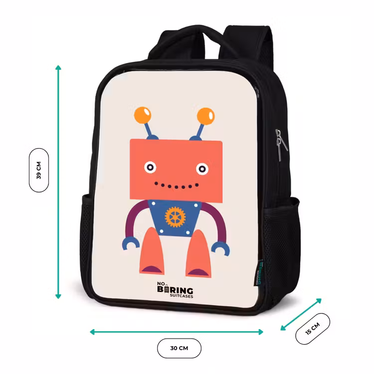 Kinderrucksack - Schwarz - Roter Roboter mit quadratischem Kopf — 6