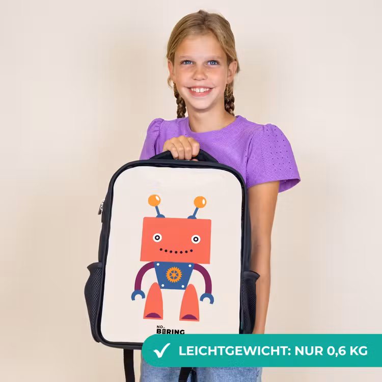 Kinderrucksack - Schwarz - Roter Roboter mit quadratischem Kopf — 7