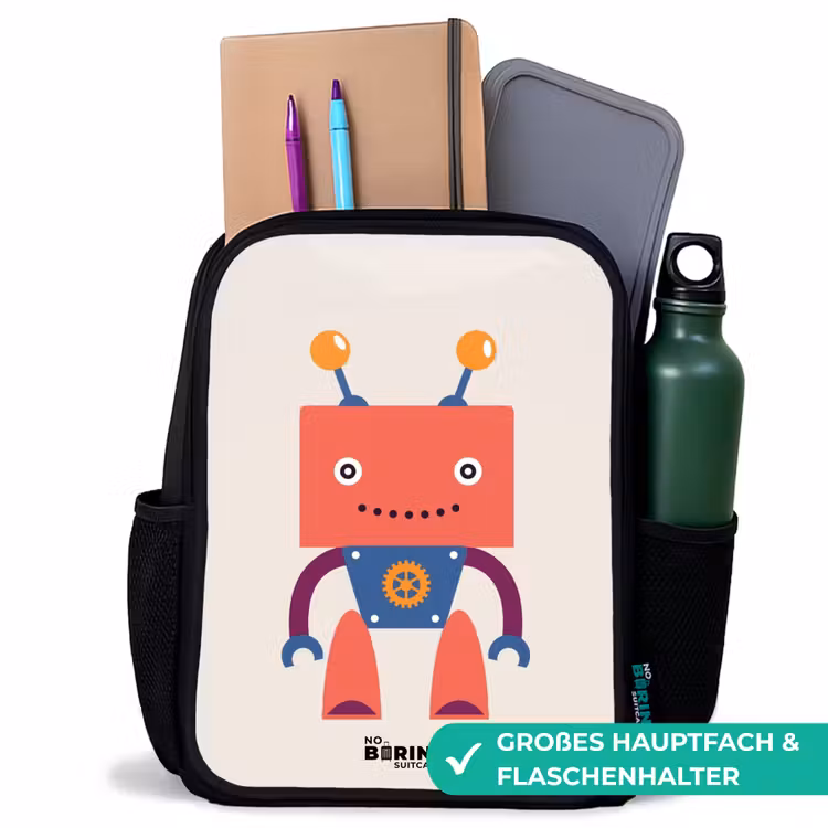 Kinderrucksack - Schwarz - Roter Roboter mit quadratischem Kopf — 8