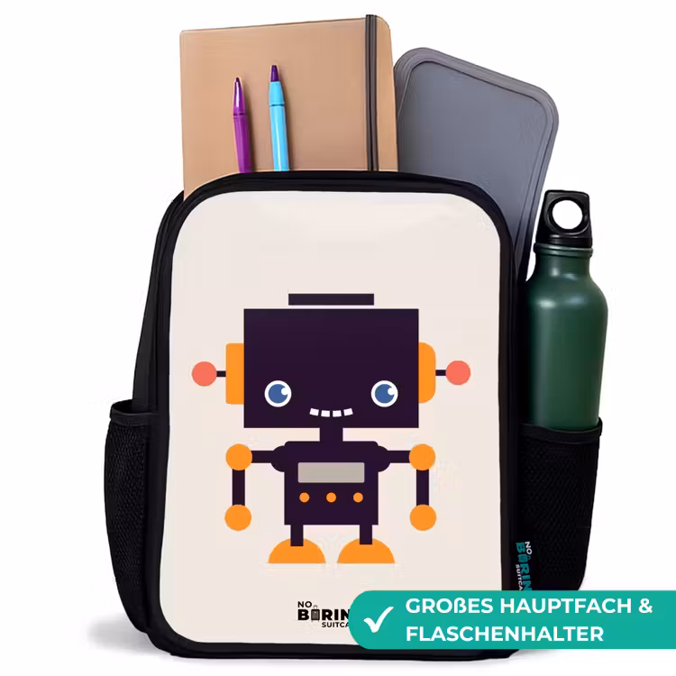 Kinderrucksack - Schwarz - Schwarzer Roboter mit orangefarbenen Akzenten — 8