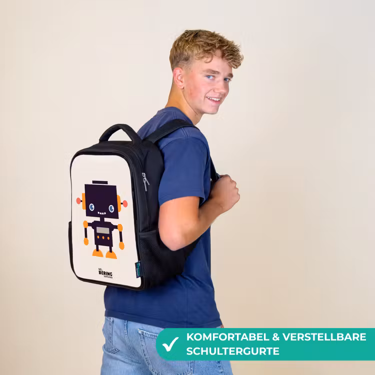Kinderrucksack - Schwarz - Schwarzer Roboter mit orangefarbenen Akzenten — 9