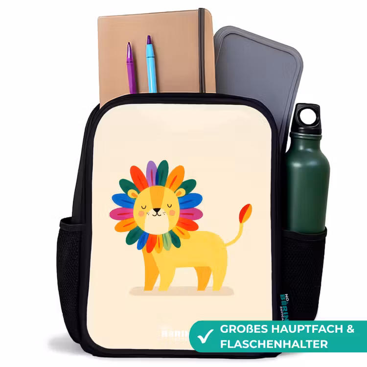 Kinderrucksack - Schwarz - Löwe - Mähne - Farbenfroh — 8