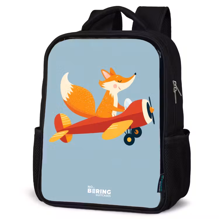 Kinderrucksack - Schwarz - Fuchs - Flugzeug - Fliegen — 4