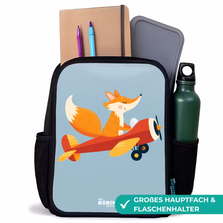 Kinderrucksack - Schwarz - Fuchs - Flugzeug - Fliegen — 8