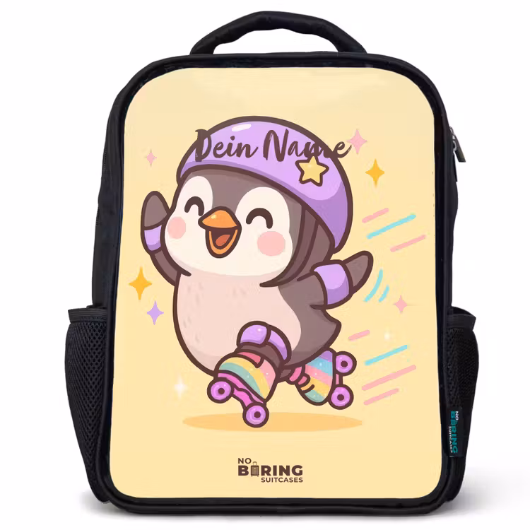 Kinderrucksack - Schwarz - Kawai - Pinguin - Schlittschuhe — 1