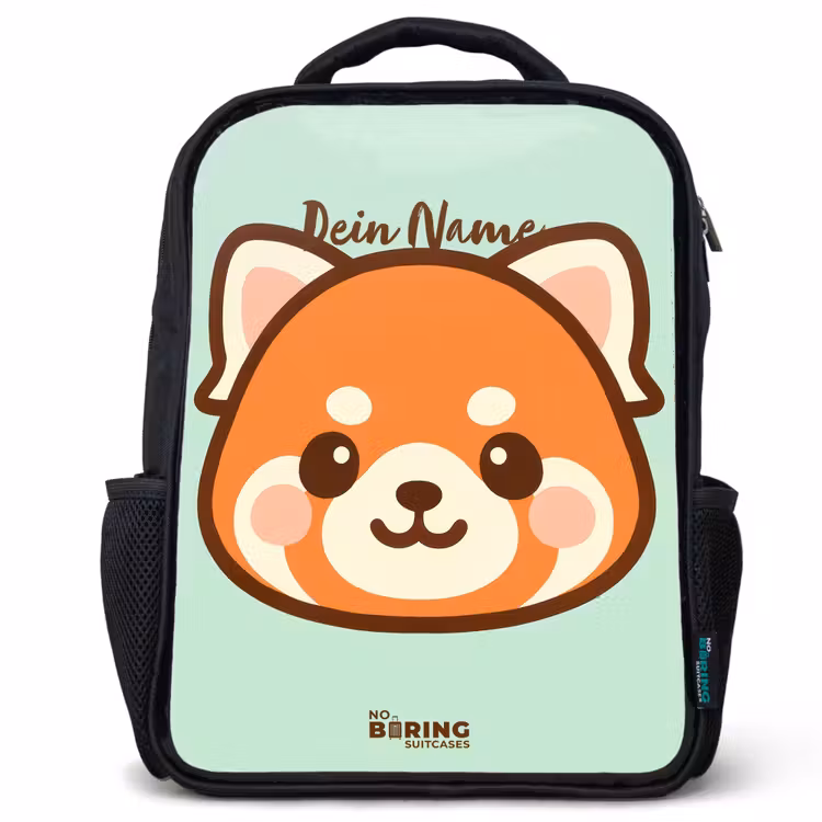 Kinderrucksack - Schwarz - Kawai - Roter Panda - Grün — 1