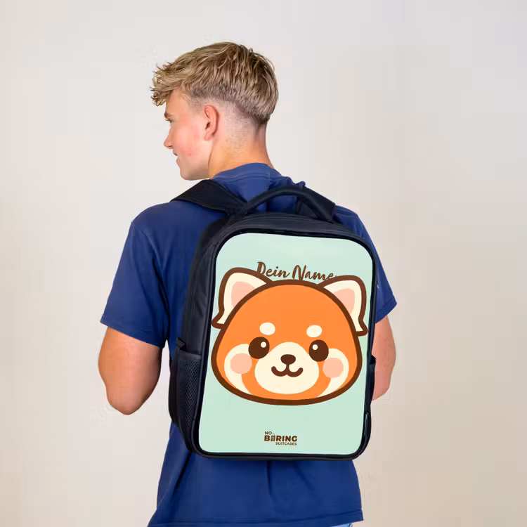 Kinderrucksack - Schwarz - Kawai - Roter Panda - Grün — 3