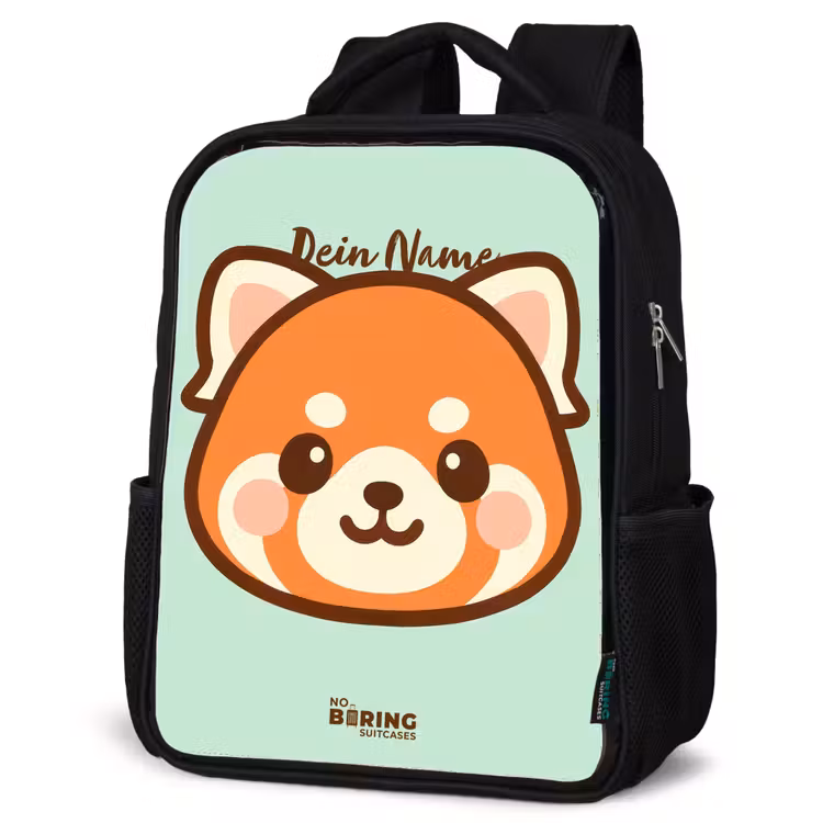 Kinderrucksack - Schwarz - Kawai - Roter Panda - Grün — 4