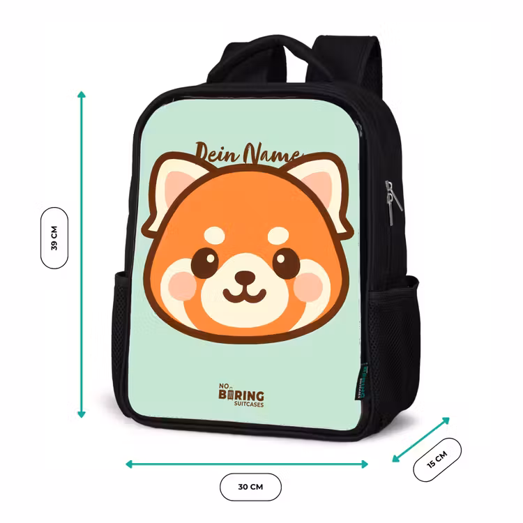 Kinderrucksack - Schwarz - Kawai - Roter Panda - Grün — 6