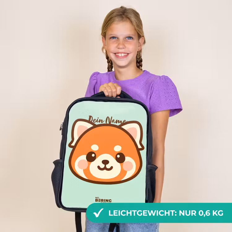 Kinderrucksack - Schwarz - Kawai - Roter Panda - Grün — 7