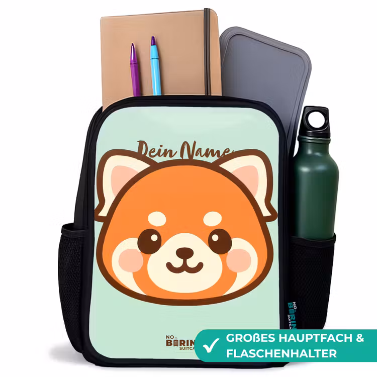 Kinderrucksack - Schwarz - Kawai - Roter Panda - Grün — 8