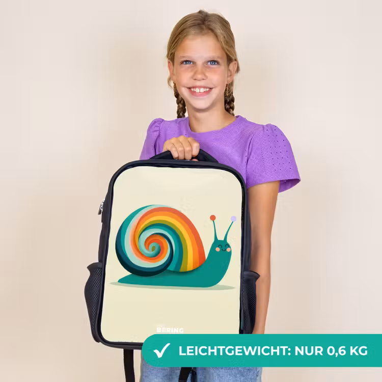 Kinderrucksack - Schwarz - Schnecke - Regenbogen - Farbenfroh — 7