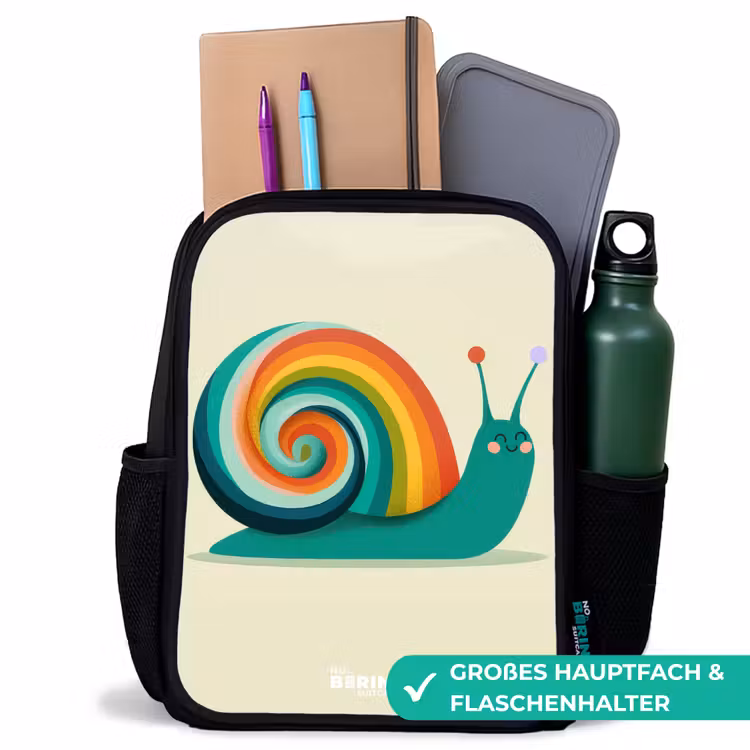 Kinderrucksack - Schwarz - Schnecke - Regenbogen - Farbenfroh — 8