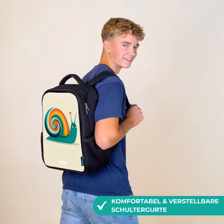 Kinderrucksack - Schwarz - Schnecke - Regenbogen - Farbenfroh — 9
