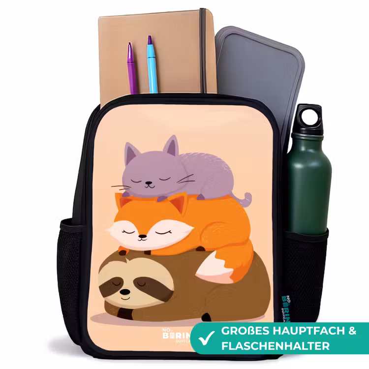 Kinderrucksack - Schwarz - Tiere - Schlafen - Gemeinsam — 8