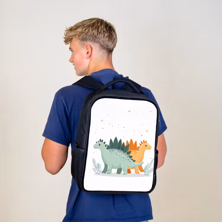 Kinderrucksack - Schwarz - Pflanzen - Sterne - Dinosaurier - Orange — 3
