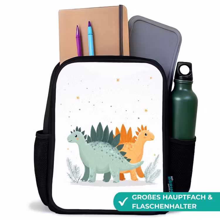 Kinderrucksack - Schwarz - Pflanzen - Sterne - Dinosaurier - Orange — 8