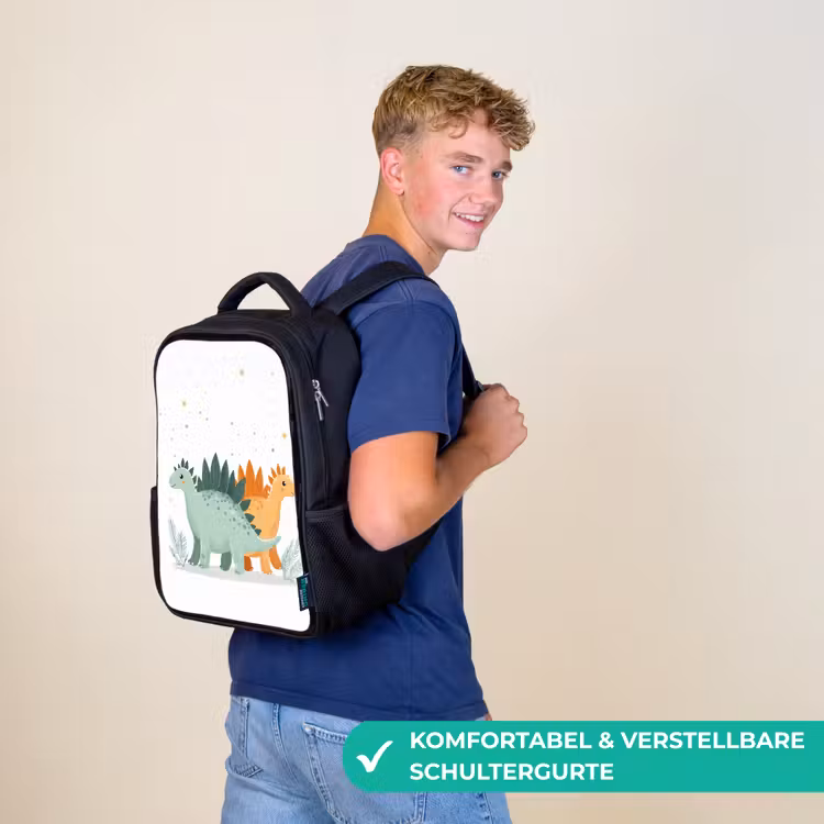 Kinderrucksack - Schwarz - Pflanzen - Sterne - Dinosaurier - Orange — 9