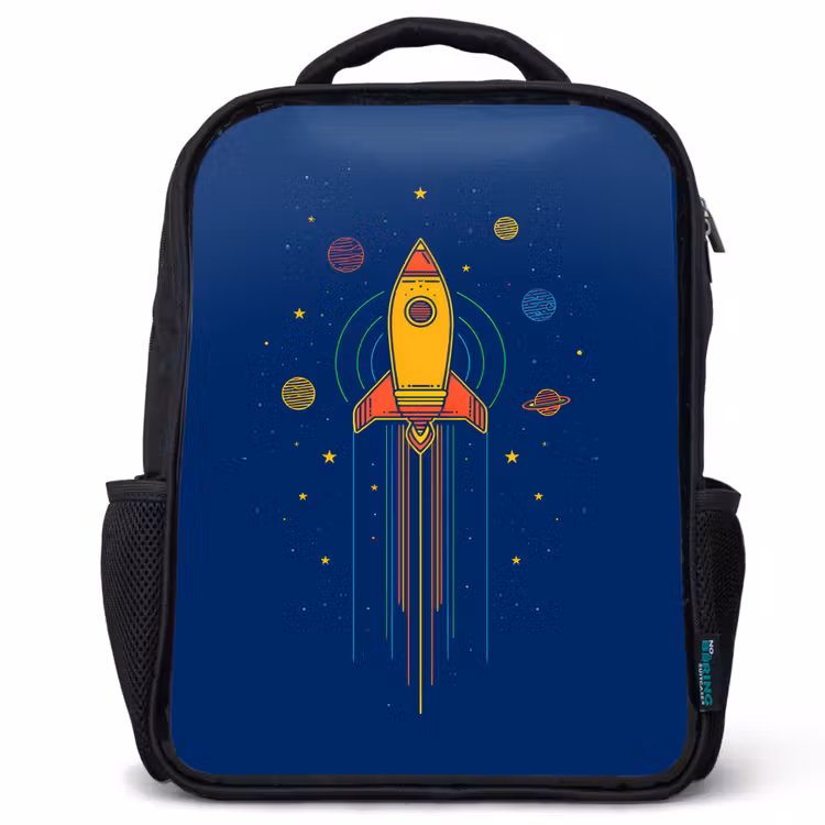 Kinderrucksack - Schwarz - Rakete - Blau - Sterne — 1
