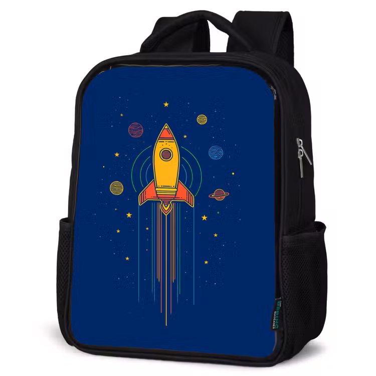 Kinderrucksack - Schwarz - Rakete - Blau - Sterne — 4